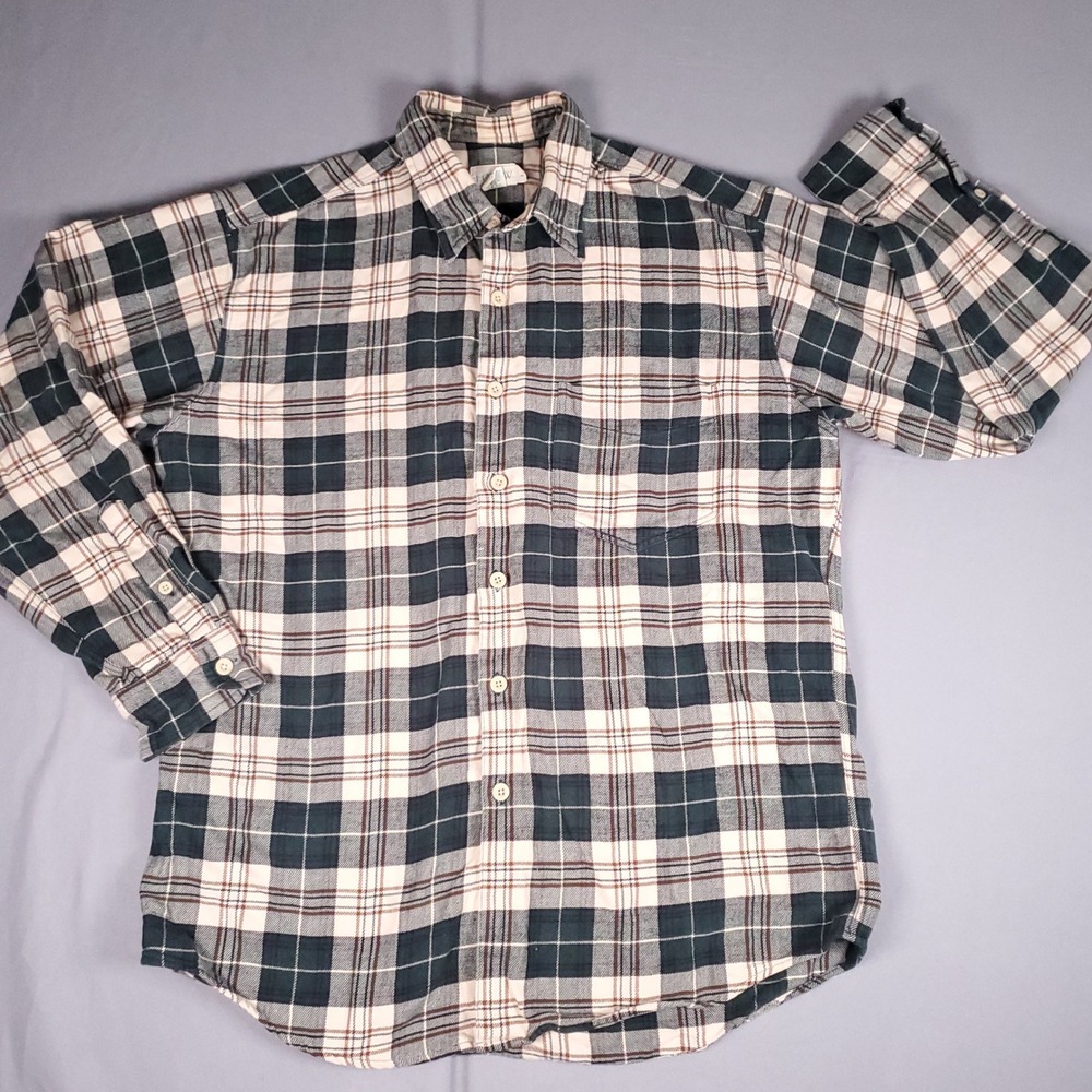J Crew Oarsman Shirt Mens Large Plaid Button Down Green White Long Sleeve VTG